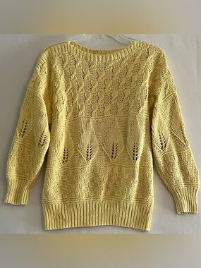 Pastel Yellow Cable Knit Leaf Detail Cottagecore Sweater